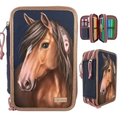 Miss Melody 3 Fach Federtasche Mit Stepp NIGHT HORSES